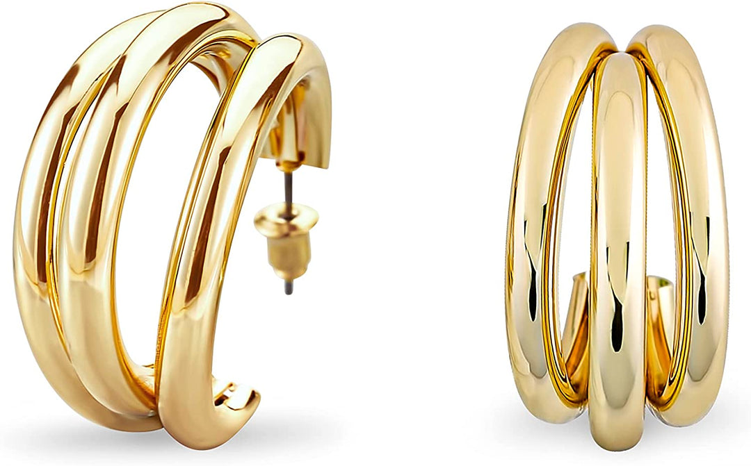 Pera Jewelry 14K Gold Plated Layered Hoop Earrings, Hypoallergenic Chunky Hoop Earrings for Women with Gift Box | Minimalist, Tiny Dainty Earrings