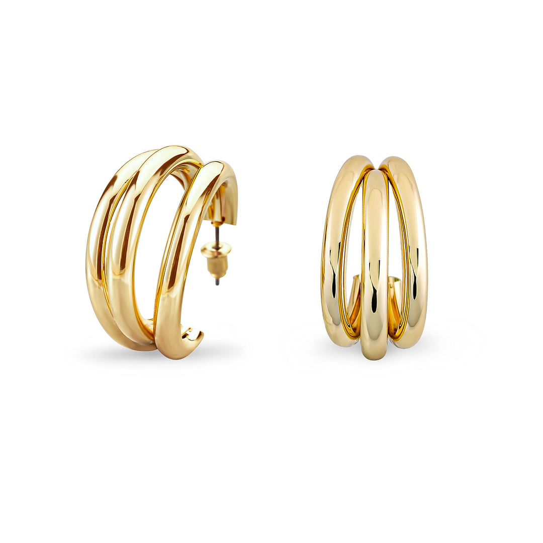 Pera Jewelry 14K Gold Plated Layered Hoop Earrings, Hypoallergenic Chunky Hoop Earrings for Women with Gift Box | Minimalist, Tiny Dainty Earrings