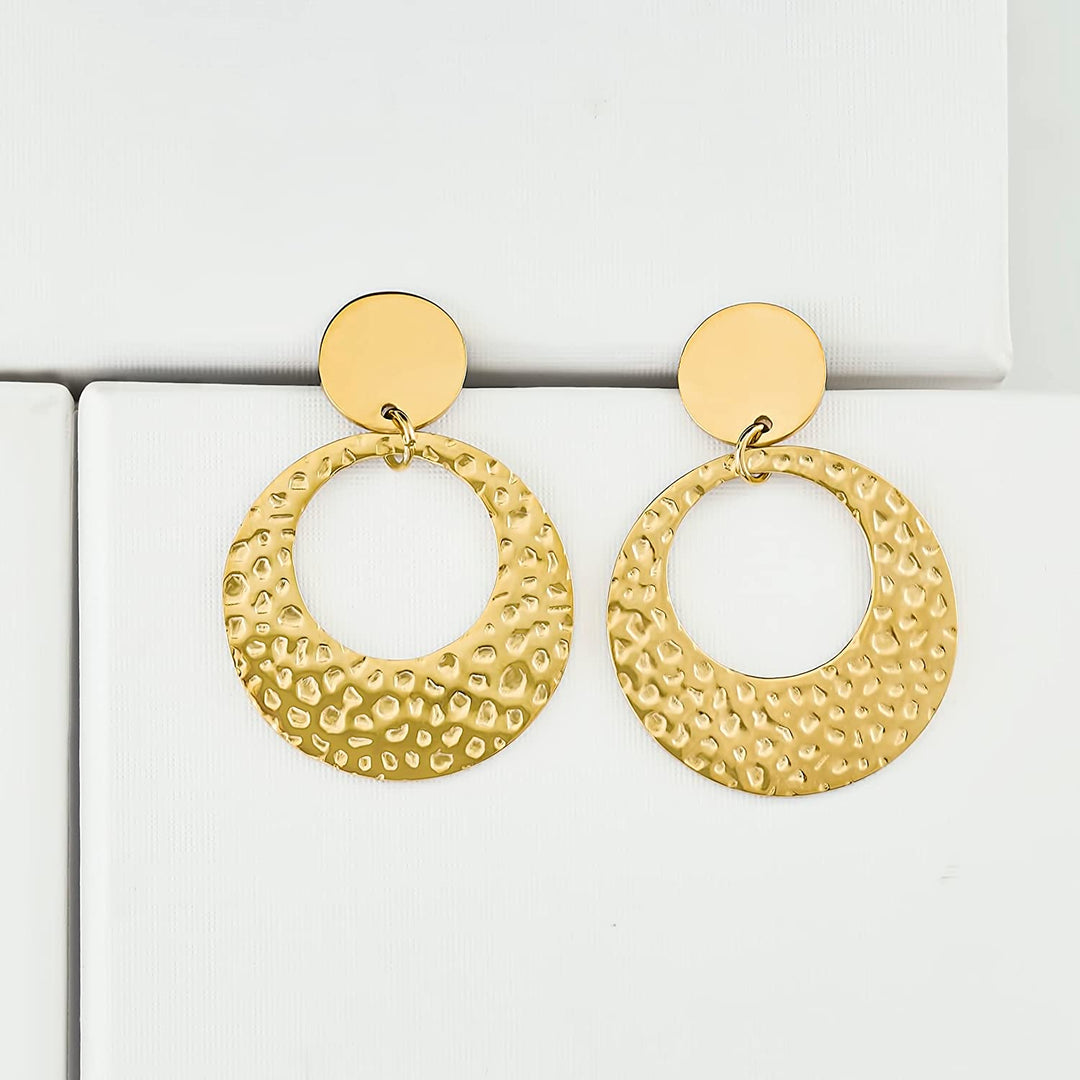 Pera Jewelry 14K Gold Plated and Silver Plated Drop Earrings, Hammered Circle Hoop Earrings for Women with Gift Box | Minimalist, Tiny Dainty Hoop Earrings
