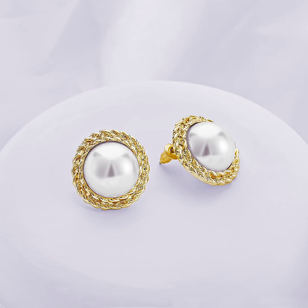 Pera Jewelry 14K Gold Plated Freshwater Cultured Pearl Earrings, Round Pearl Stud Earrings for Women with Gift Box | Minimalist, Tiny Dainty Pearl Earrings