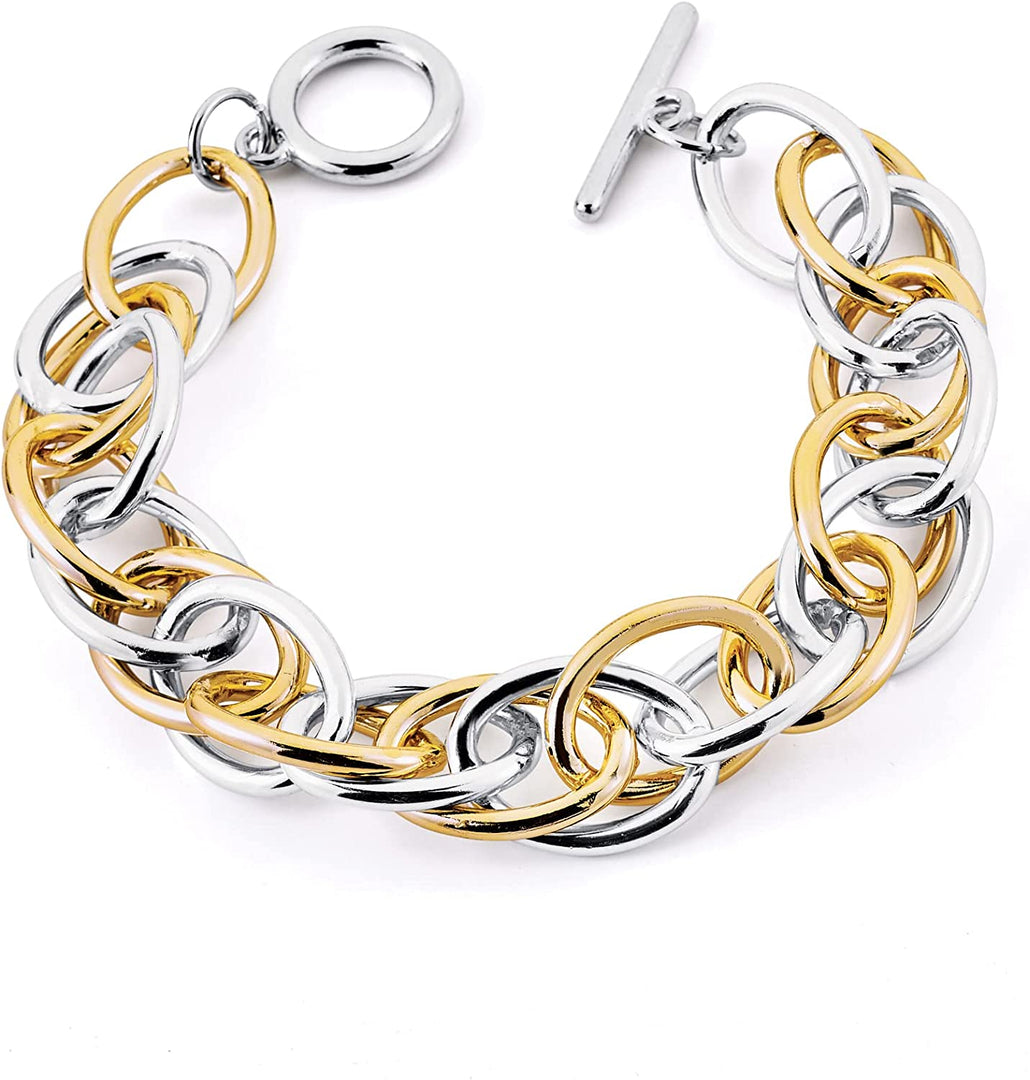 Pera Jewelry 14K Gold Plated and Silver Plated Link Bracelets, Curb Chain Bold Bracelets, Cuban Paperclip Link Chain Bracelets Chunky Link Bracelets Toggle Clasp, Bold Chain Link Bracelet with Gift Box