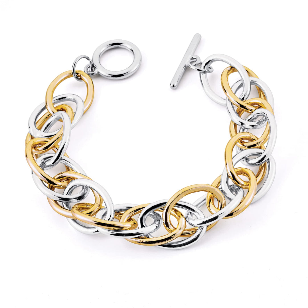 Pera Jewelry 14K Gold Plated and Silver Plated Link Bracelets, Curb Chain Bold Bracelets, Cuban Paperclip Link Chain Bracelets Chunky Link Bracelets Toggle Clasp, Bold Chain Link Bracelet with Gift Box