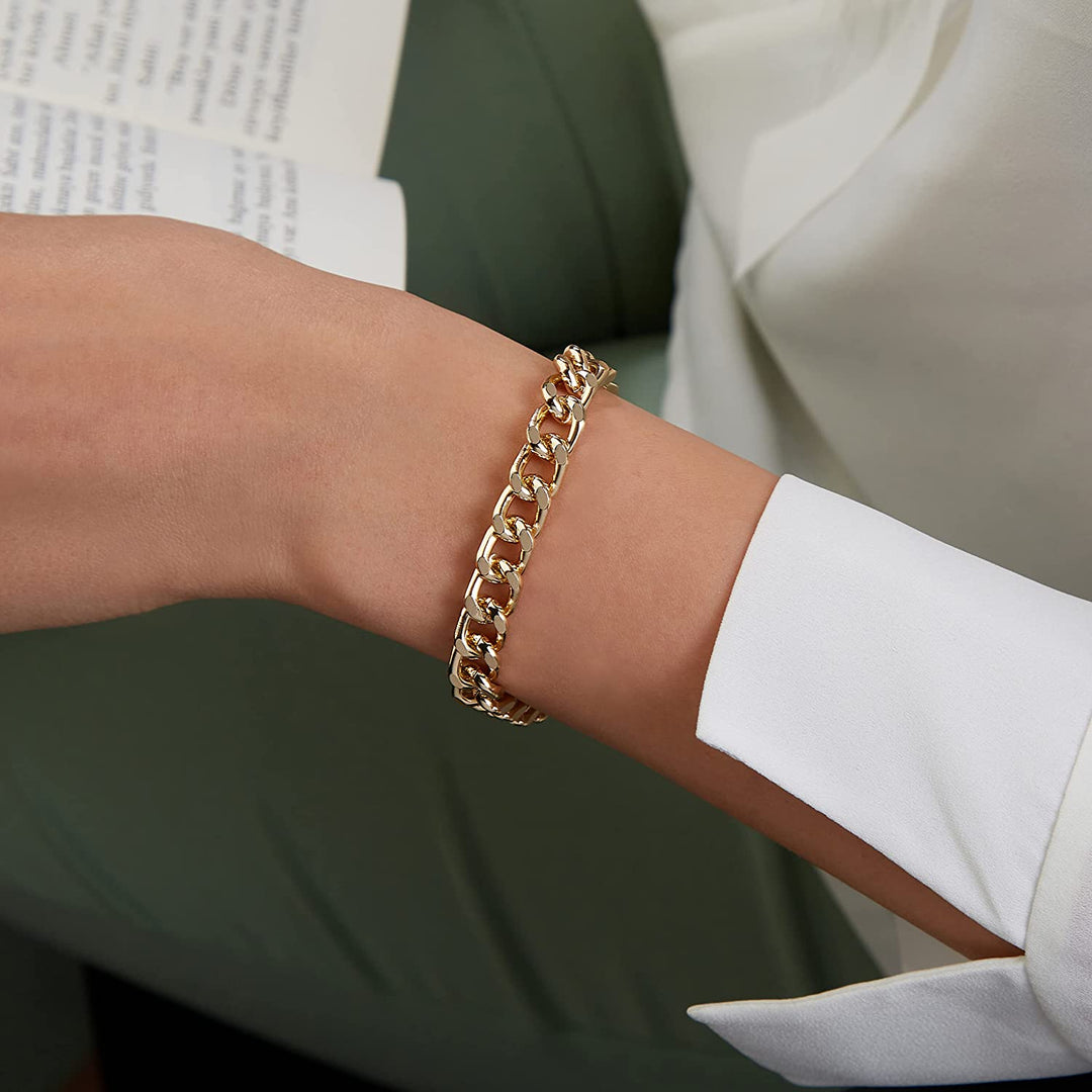 Pera Jewelry 14K Gold Plated and Silver Plated Link Bracelets, Curb Chain Bold Bracelets, Cuban Paperclip Link Chain Bracelets Chunky Link Bracelets Toggle Clasp, Bold Chain Link Bracelet with Gift Box