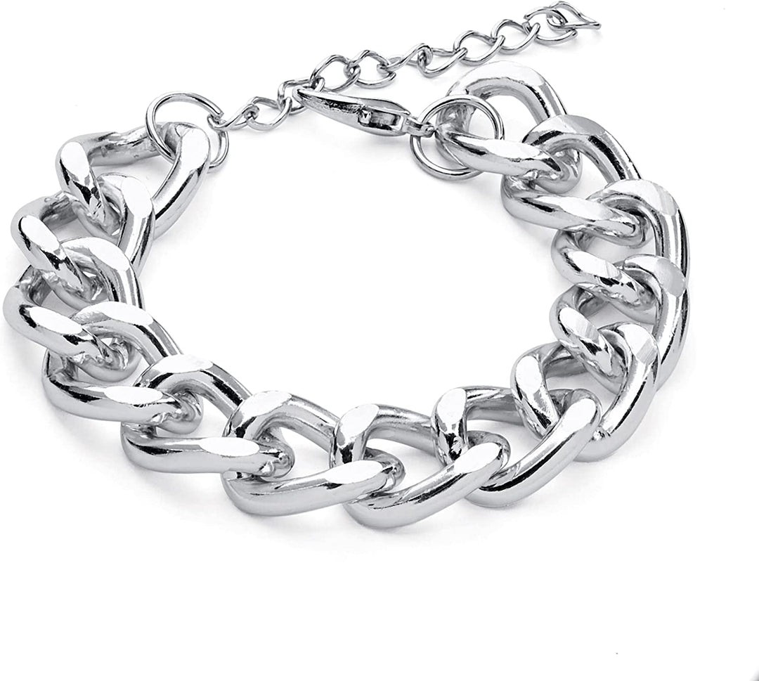 Pera Jewelry 14K Gold Plated and Silver Plated Link Bracelets, Curb Chain Bold Bracelets, Cuban Paperclip Link Chain Bracelets Chunky Link Bracelets Toggle Clasp, Bold Chain Link Bracelet with Gift Box