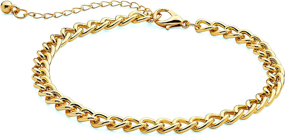 Pera Jewelry 14K Gold and Silver Plated Layered Bracelet Sets, 4 Pieces, Adjustable Layered Link Bracelets Sets, Dainty Link Paperclip Choker Bracelet Cuban Curb Figaro Link Bracelet Sets with Gift Box