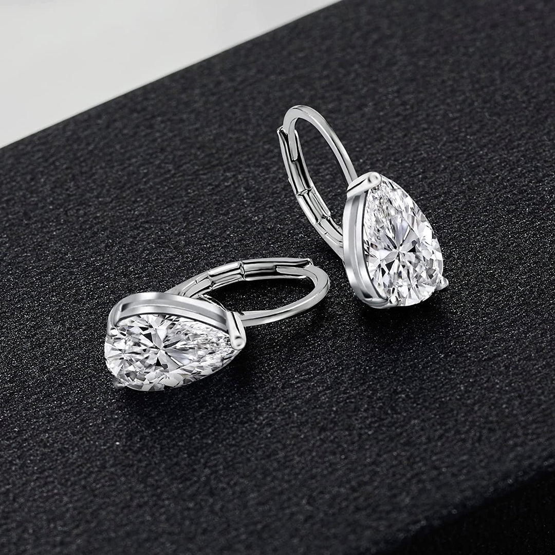 Pera Jewelry Sterling Silver Plated Cubic Zirconia Pear Cutting Earrings, Simulated Diamond Dangle Statement Cz Earrings for Women with Gift Box | Minimalist, Tiny Dainty Dangle Earrings