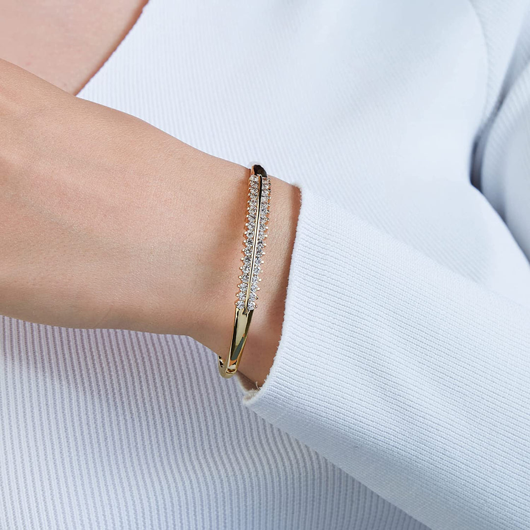 Pera Jewelry 14K Gold and Silver Plated Cubic Zirconia Simulate Diamond Bangle Bracelets, Rhinestone Cuff Bracelets for Women with Gift Box, Minimalist Fashion Jewelry, Tiny Dainty Bracelets
