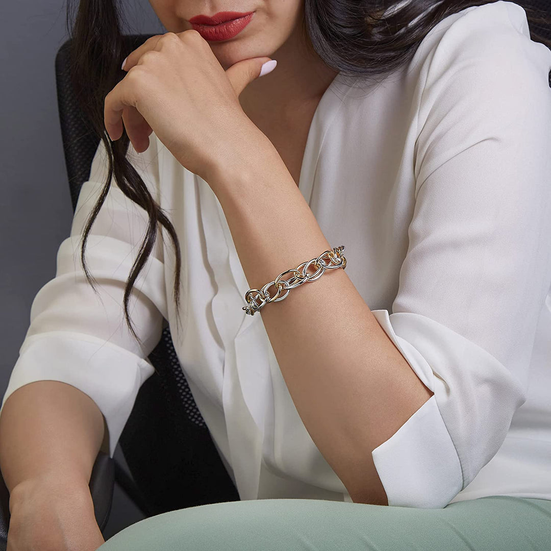 Pera Jewelry 14K Gold Plated and Silver Plated Link Bracelets, Curb Chain Bold Bracelets, Cuban Paperclip Link Chain Bracelets Chunky Link Bracelets Toggle Clasp, Bold Chain Link Bracelet with Gift Box