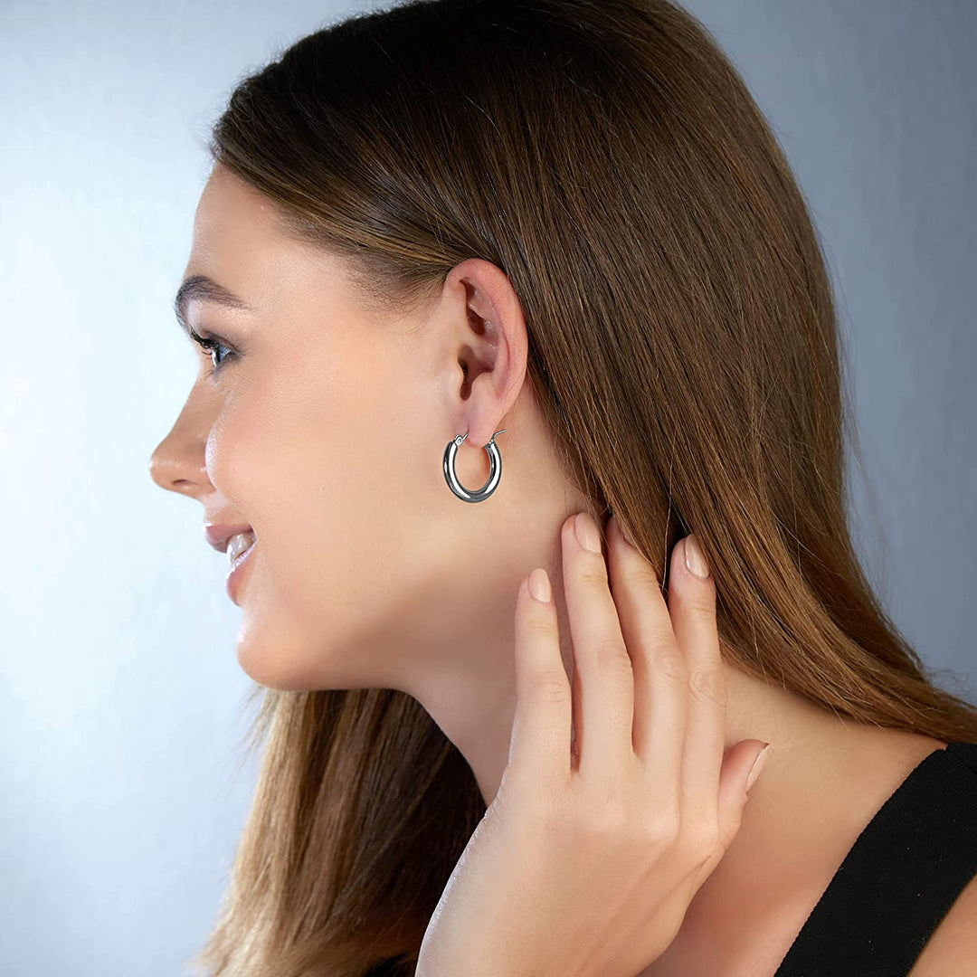 Pera Jewelry Sterling Silver Plated Hoop Earrings, Solid Tube Hoop 50 mm, 30 mm and 24 mm Hypoallergenic Earrings for Women with Gift Box | Minimalist, Tiny Dainty Earrings