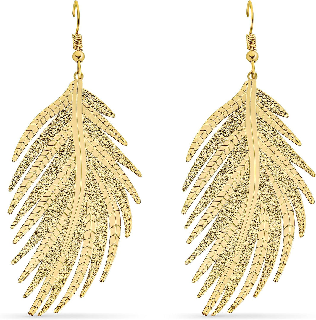Pera Jewelry 14K Gold Plated Leaf Shape Earrings, Lightweight Chandelier Dangle Drop Earrings for Women with Gift Box | Minimalist, Tiny Dainty Dangle Earrings