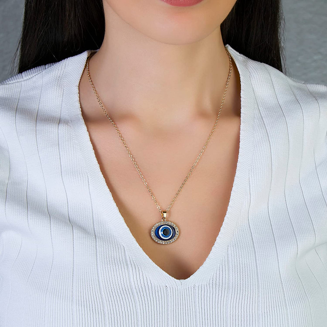 Evil Eye Necklace for Women 18K Gold Plated Cubic Zirconia Diamond Gold Pendant Necklace Evil Eye Charms Blue Eyes Pendant for for Wife Grilfriend Daughter