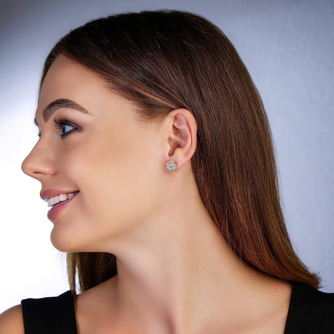 Pera Jewelry 14K Gold Plated and Sterling Silver Plated Cubic Zirconia Stud Earrings, Simulated Diamond Cz Stud Earrings for Women with Gift Box | Minimalist, Tiny Dainty Stud Earrings
