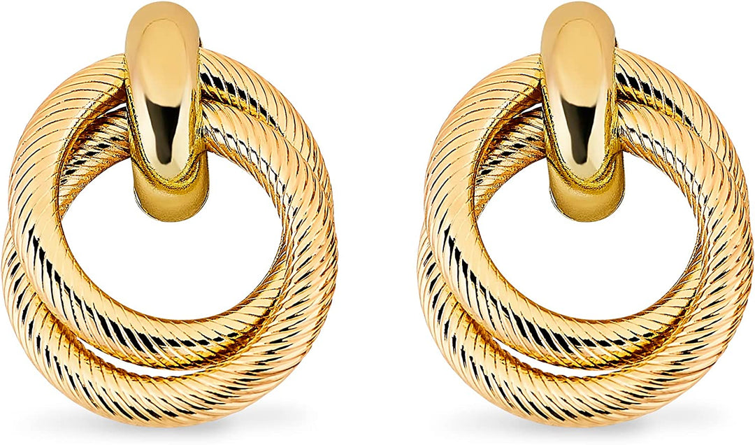Pera Jewelry 14K Gold Plated Dangle Earrings, Twist Double Hoop Dangle Earrings, Geometric Circle Dangle Earrings for Women with Gift Box | Minimalist, Tiny Dainty Dangle Earrings
