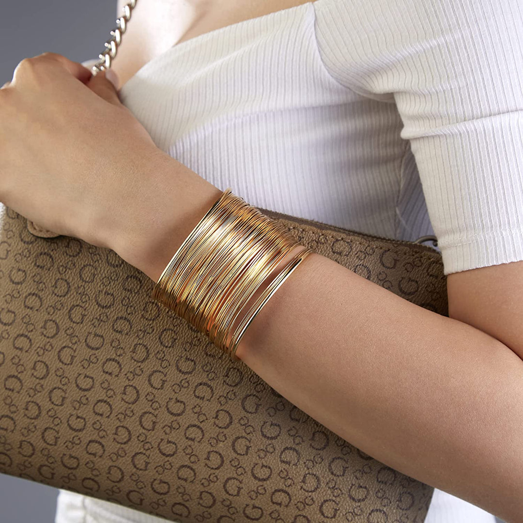 Pera Jewelry 14K Gold and Silver Filled Arm Band Cuff Bracelet, Minimalist Simple Swirl Open Wide Wire Bracelets, Adjustable Arm Bangle Bracelets, Open Cuff Bangle Bracelets with Gift Box Gold (127)
