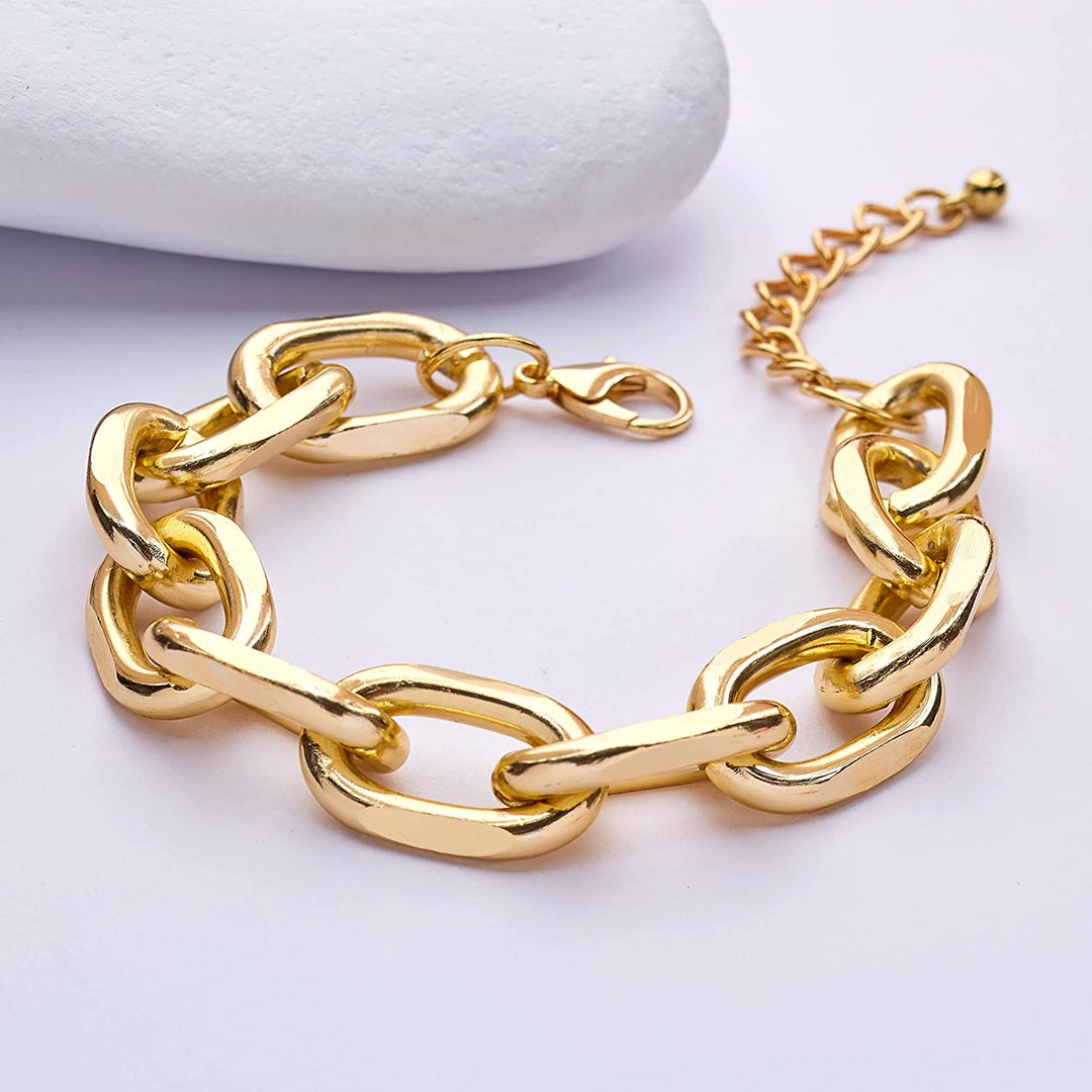 Pera Jewelry 14K Gold Plated and Silver Plated Link Bracelets, Curb Chain Bold Bracelets, Cuban Paperclip Link Chain Bracelets Chunky Link Bracelets Toggle Clasp, Bold Chain Link Bracelet with Gift Box