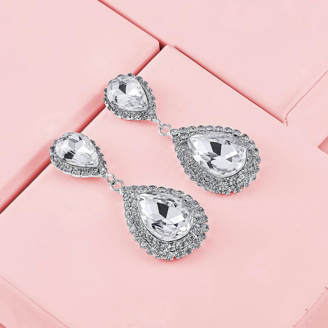 Pera Jewelry Silver Plated Cubic Zirconia Dangle Earrings, Simulated Diamond Drop Dangle Earrings for Women with Gift Box | Minimalist, Tiny Dainty Drop Earrings