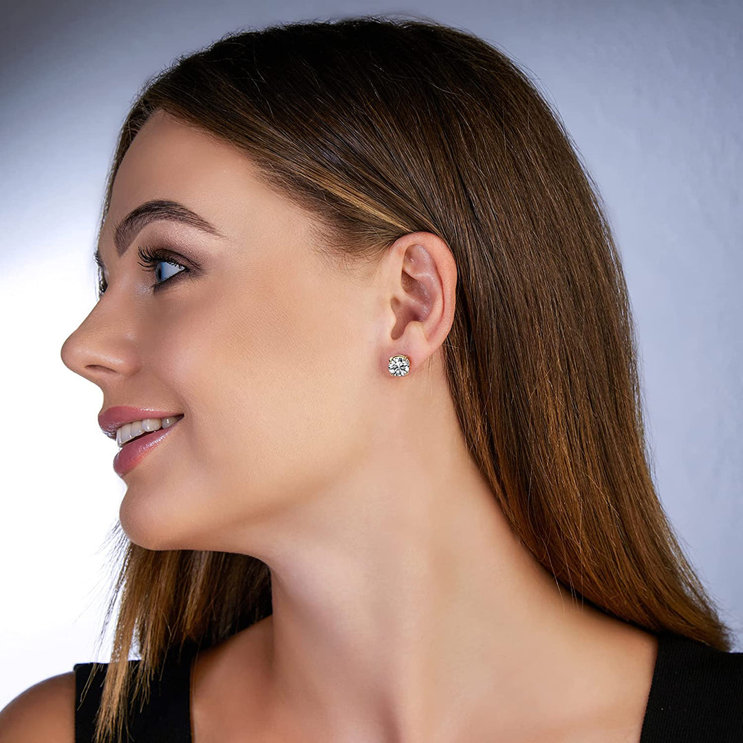 Pera Jewelry 14K Gold Plated Cubic Zirconia Stud Earrings, Simulated Diamond Round Cubic Zirconia Stud Earrings for Women with Gift Box | Minimalist, Tiny Dainty Earrings