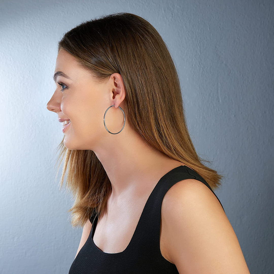 Pera Jewelry 925 Sterling Silver Plated Big Large Hoop Earrings, Extra Big Thin Hypoallergenic Hoop Earrings for Women with Gift Box | Minimalist, Tiny Dainty Earrings