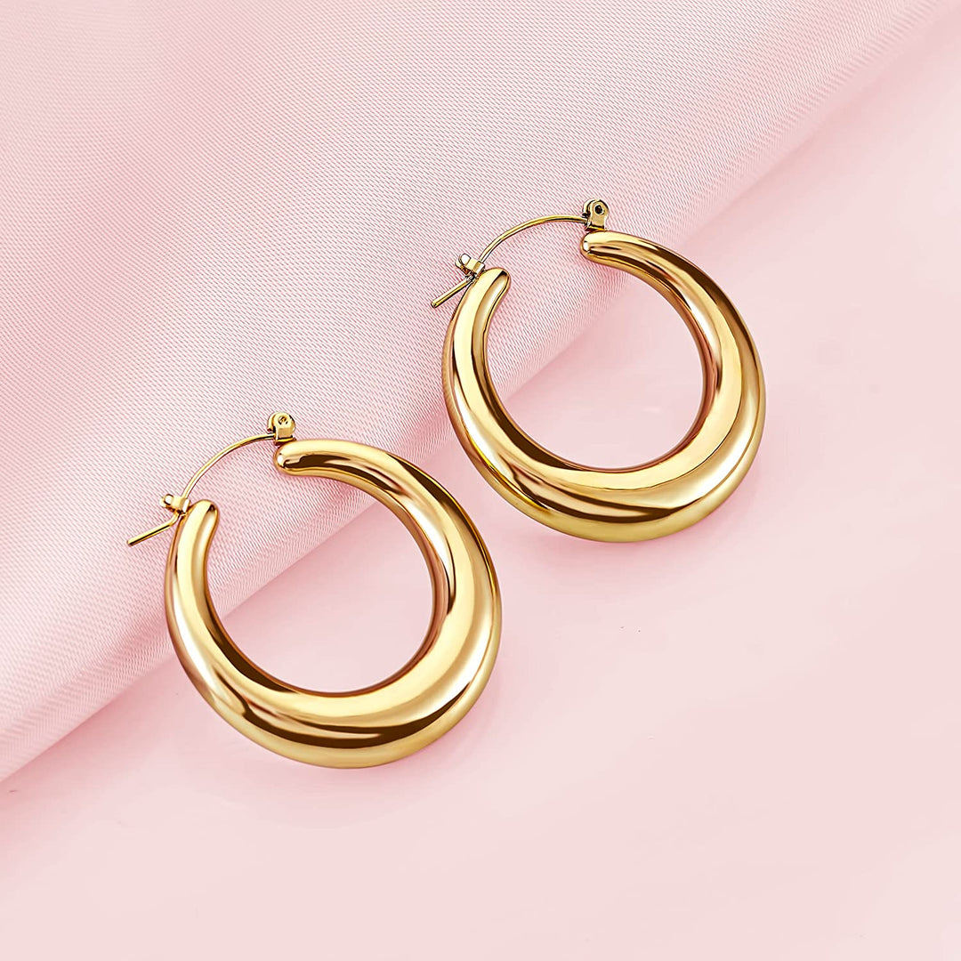Pera Jewelry 14K Gold Plated and Silver Plated Thick Hollow Hoop Earrings, Hypoallergenic Chunky Hoop Earrings for Women with Gift Box | Minimalist, Tiny Dainty Earrings