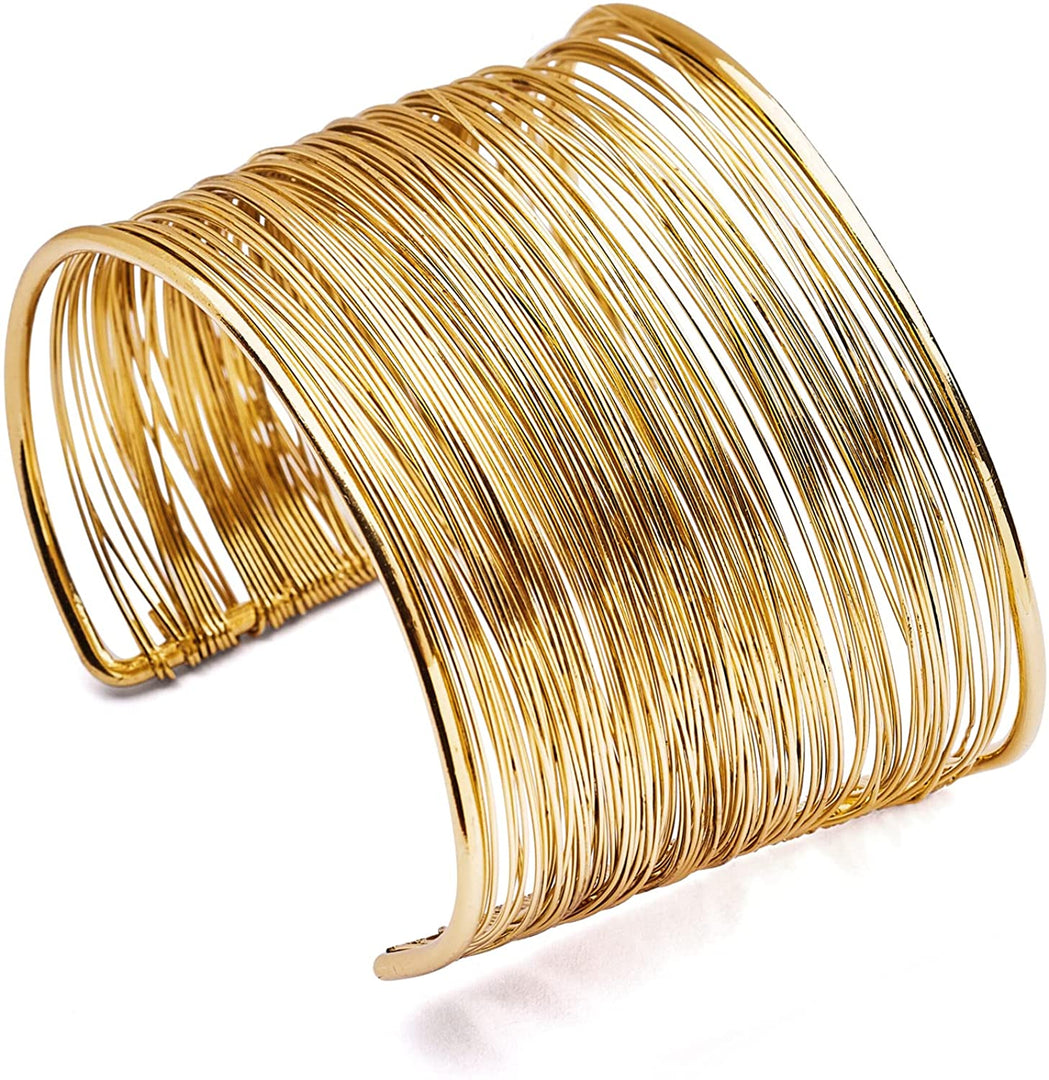 Pera Jewelry 14K Gold and Silver Filled Arm Band Cuff Bracelet, Minimalist Simple Swirl Open Wide Wire Bracelets, Adjustable Arm Bangle Bracelets, Open Cuff Bangle Bracelets with Gift Box Gold (127)