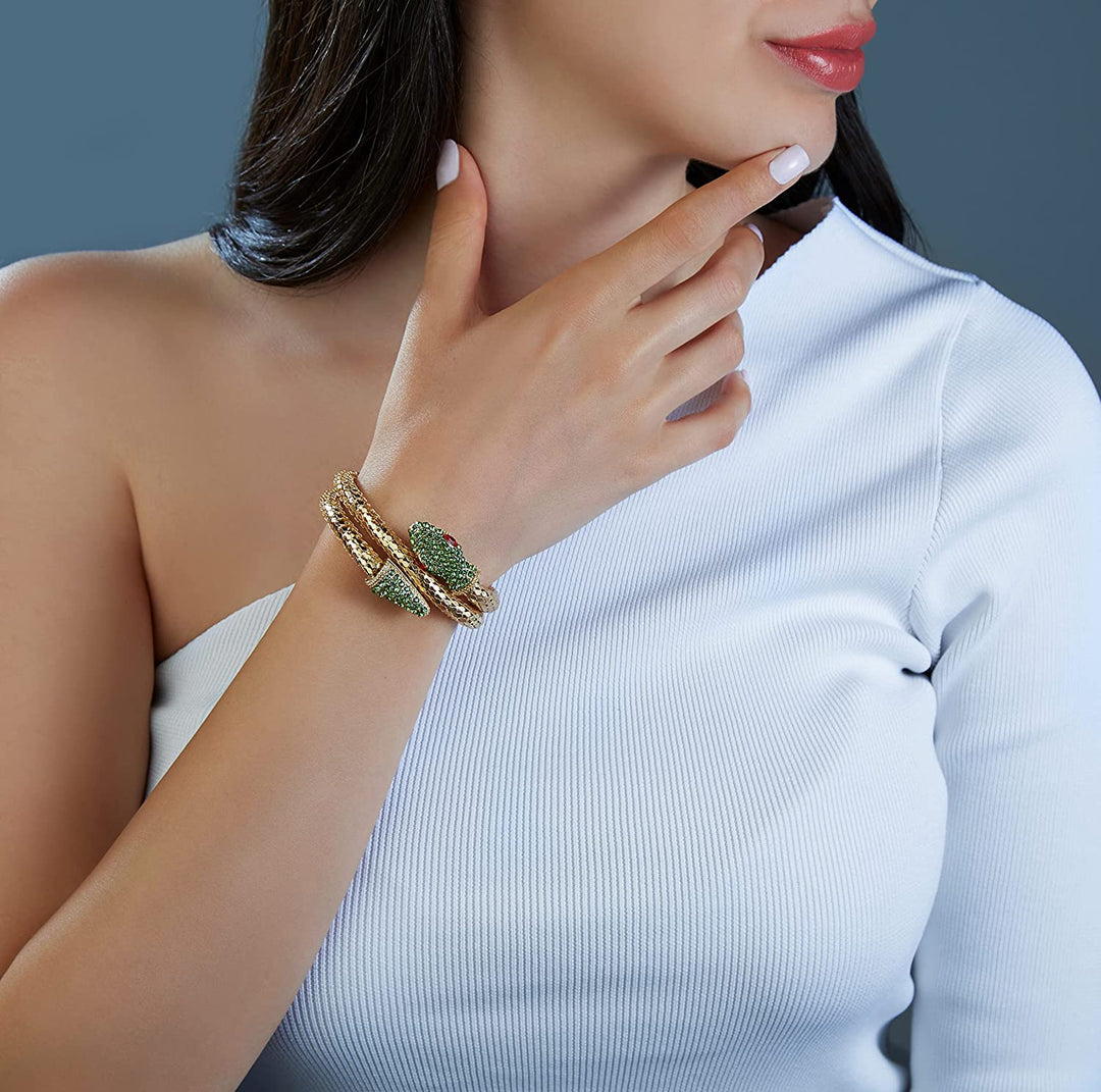 Pera Jewelry 14K Gold Plated Bangle Bracelet, Zirconia Simulate Diamond Bangle, Cuff Bracelets for Women with Gift Box, Buckled Nail Cuff Bold Bangle Bracelet