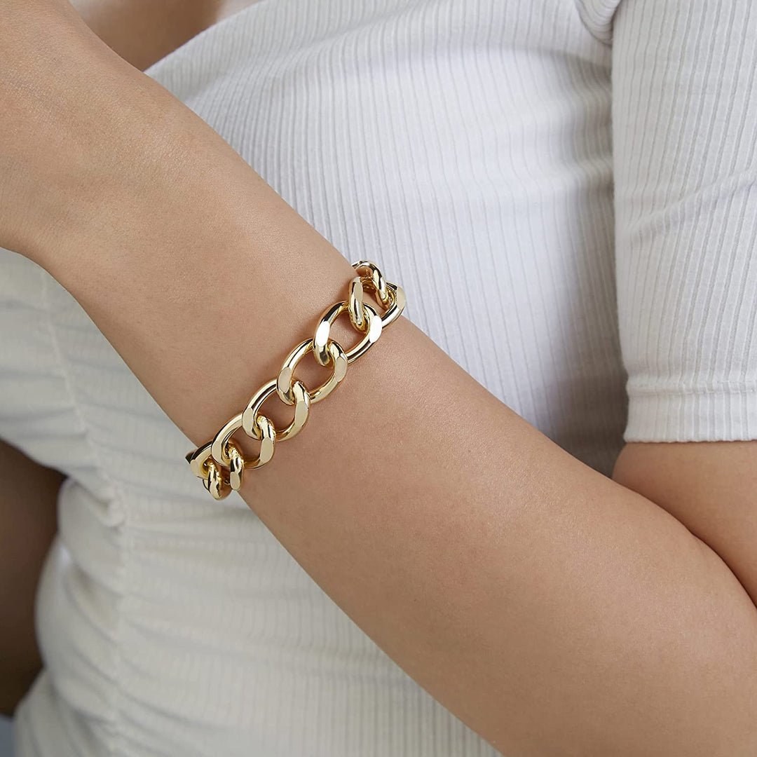 Pera Jewelry 14K Gold Plated and Silver Plated Link Bracelets, Curb Chain Bold Bracelets, Cuban Paperclip Link Chain Bracelets Chunky Link Bracelets Toggle Clasp, Bold Chain Link Bracelet with Gift Box