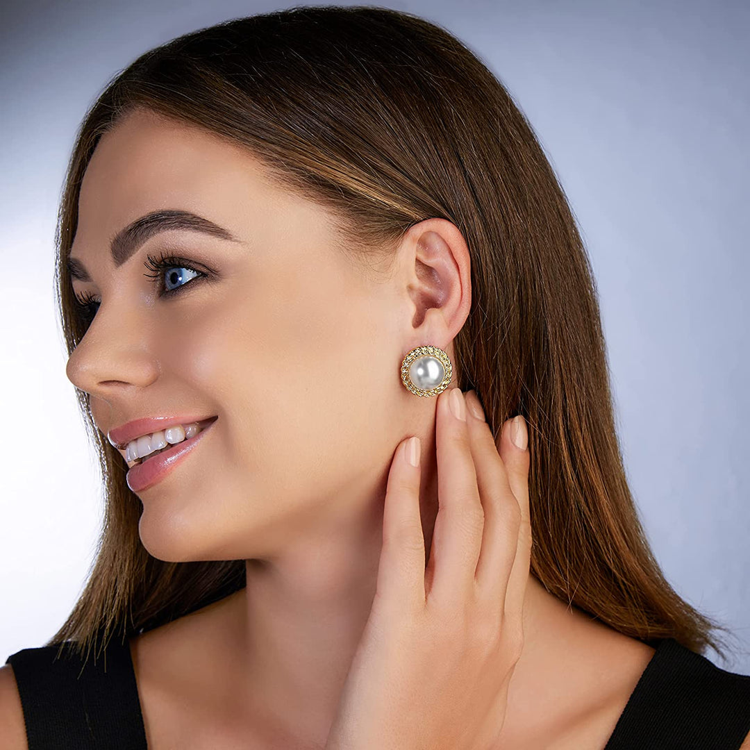 Pera Jewelry 14K Gold Plated Freshwater Cultured Pearl Earrings, Round Pearl Stud Earrings for Women with Gift Box | Minimalist, Tiny Dainty Pearl Earrings