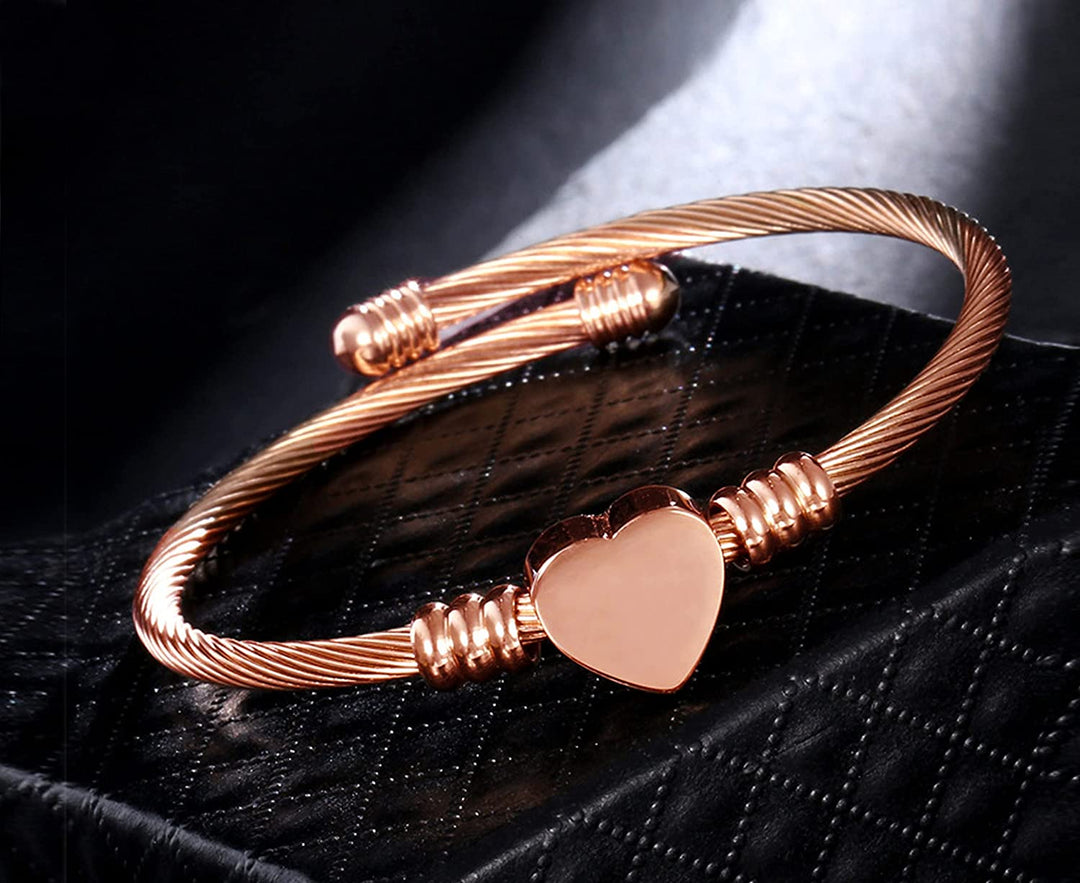 Pera Jewelry Heart Bangle Bracelets, 14K Gold Plated, Rose Gold and Silver Plated Bangle Filled Heart Bracelets for Women with Gift Box, Minimalist Fashion Jewelry, Tiny Dainty Bracelets