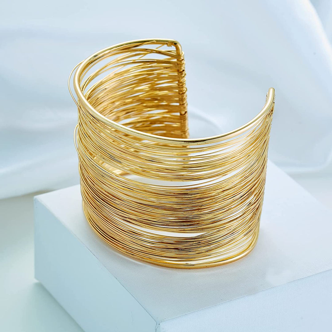 Pera Jewelry 14K Gold and Silver Filled Arm Band Cuff Bracelet, Minimalist Simple Swirl Open Wide Wire Bracelets, Adjustable Arm Bangle Bracelets, Open Cuff Bangle Bracelets with Gift Box Gold (127)