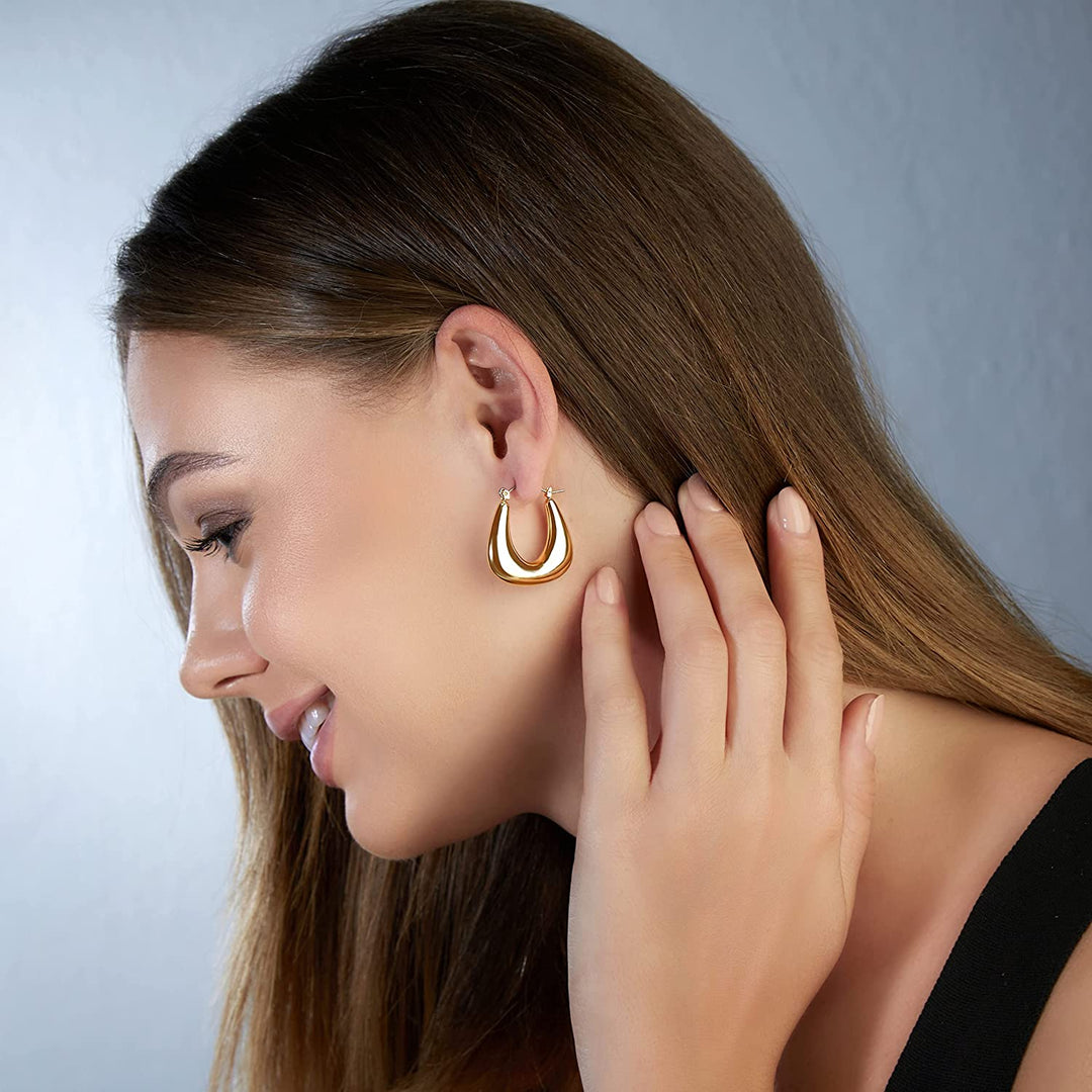 Pera Jewelry 14K Gold Plated and Silver Plated Thick Hollow Hoop Earrings, Hypoallergenic Chunky Large Thick Tube Hoop Earrings for Women with Gift Box | Minimalist, Tiny Dainty Earrings