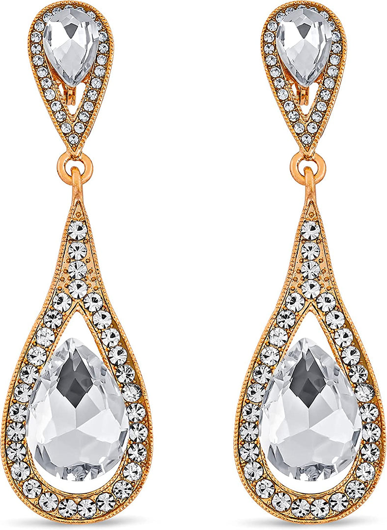 Pera Jewelry 14K Gold Plated and Silver Plated Dangle Earrings, Drop Earrings with Simulated Diamond, Sapphire and Ruby, Long Earrings for Women with Gift Box | Minimalist, Tiny Dainty Earrings Cubic Zirconia - Gold