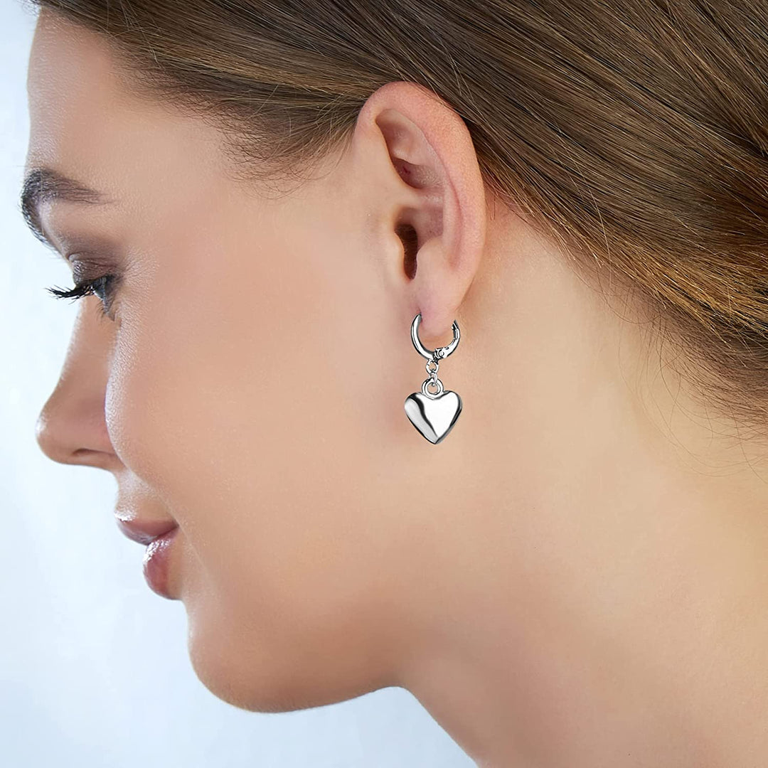 Pera Jewelry Sterling Silver Plated Heart Shaped Drop Earrings, Love Silver Plated Dangle Earrings for Women with Gift Box | Minimalist, Tiny Dainty Dangle Earrings