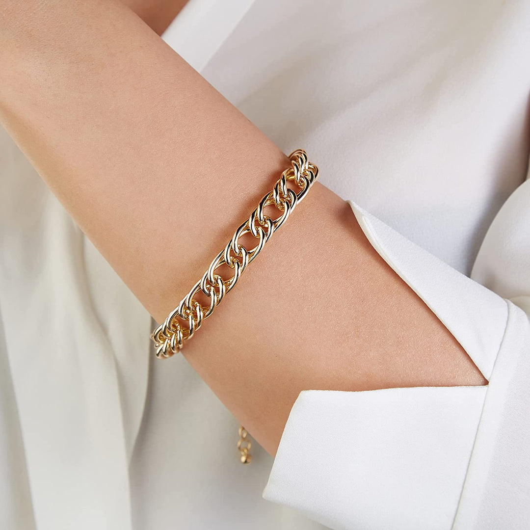 Pera Jewelry 14K Gold Plated and Silver Plated Link Bracelets, Curb Chain Bold Bracelets, Cuban Paperclip Link Chain Bracelets Chunky Link Bracelets Toggle Clasp, Bold Chain Link Bracelet with Gift Box