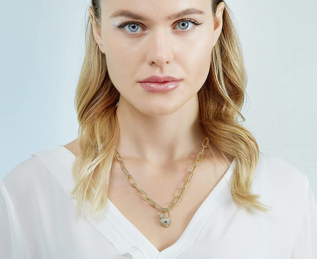 Pera Jewelry 14K Gold Plated Heart Necklace, Silver Heart Necklace, Diamond Necklace, Solitaire Necklace | Adjustable Chain, Minimalist, Tiny Dainty Heart Choker Necklaces with Gift Box Gold Filled Heart with Zirconia