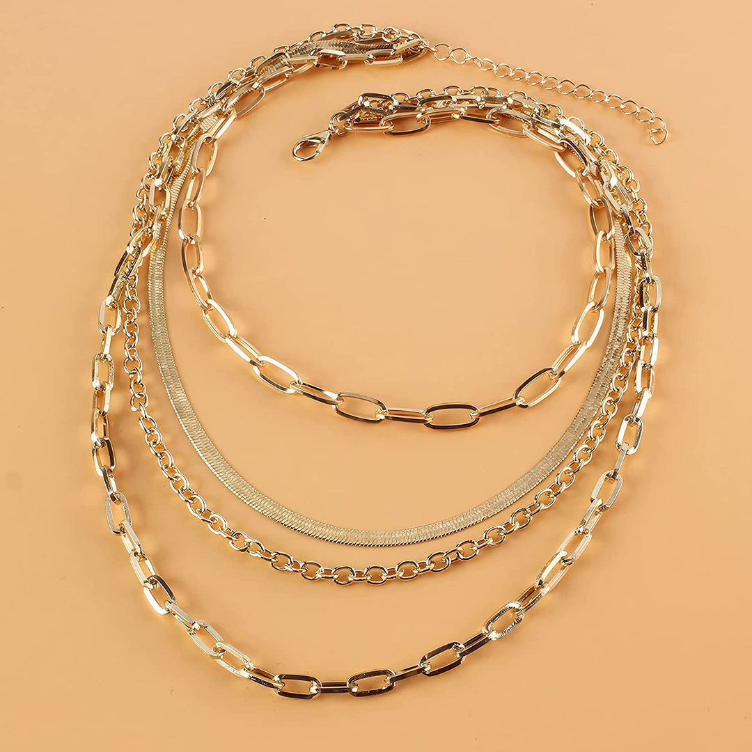 Pera Jewelry 14K Gold Plated Dainty Layering Necklaces for Women, Snake Chain, Curb Link, Paperclip Layered Chains Necklaces, Real Gold Plated Non-Tarnish Multi Layered Necklaces