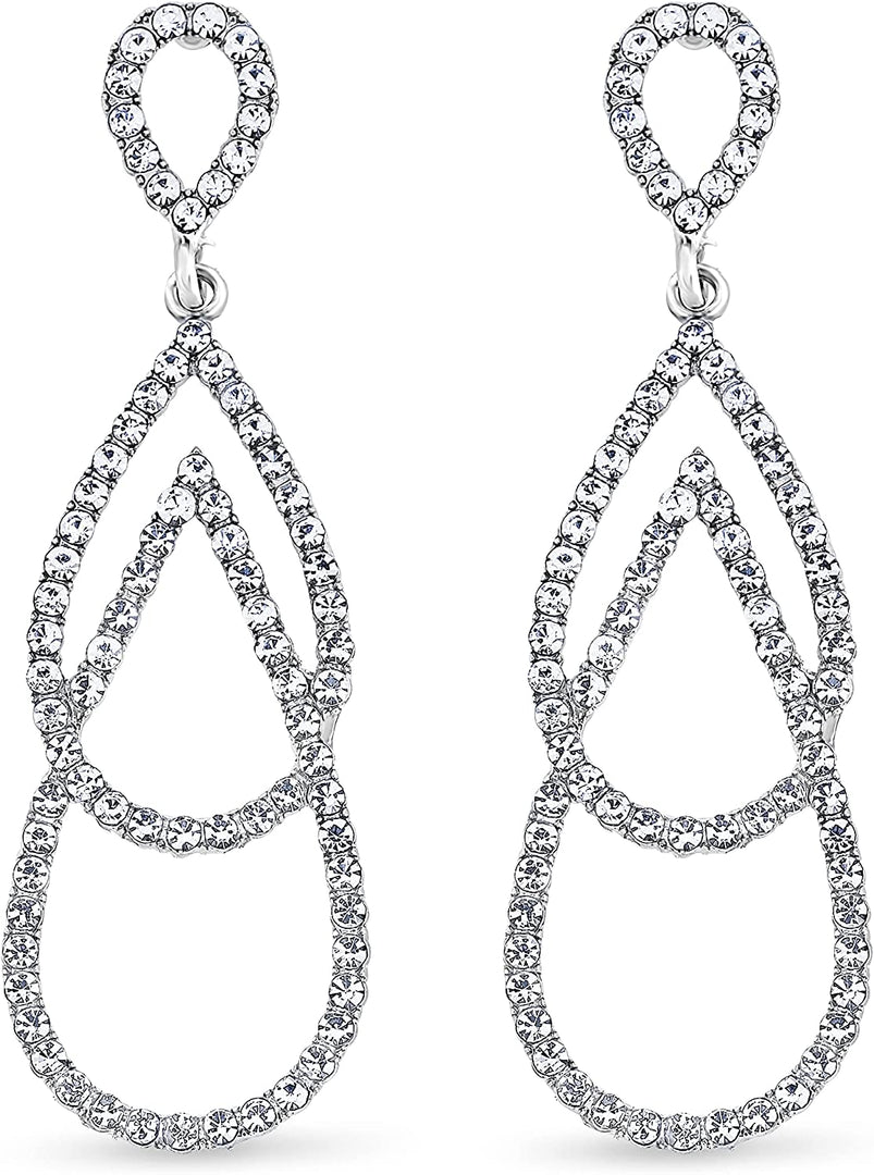 Pera Jewelry Silver Plated Cubic Zirconia Earrings, Simulated Diamond Multilayer Long Drop Dangle Earrings for Women with Gift Box | Minimalist, Tiny Dainty Earrings
