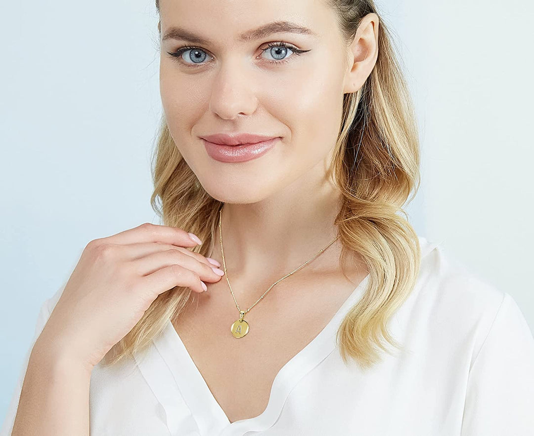 Pera Jewelry 14K Gold Plated Initials, Alphabet Pendant Letter A to Z Necklaces for Women with Gift Box | Adjustable Chain, Minimalist, Tiny Dainty Alphabet Choker Necklaces
