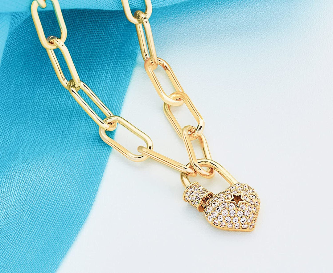 Pera Jewelry 14K Gold Plated Heart Necklace, Silver Heart Necklace, Diamond Necklace, Solitaire Necklace | Adjustable Chain, Minimalist, Tiny Dainty Heart Choker Necklaces with Gift Box Gold Filled Heart with Zirconia