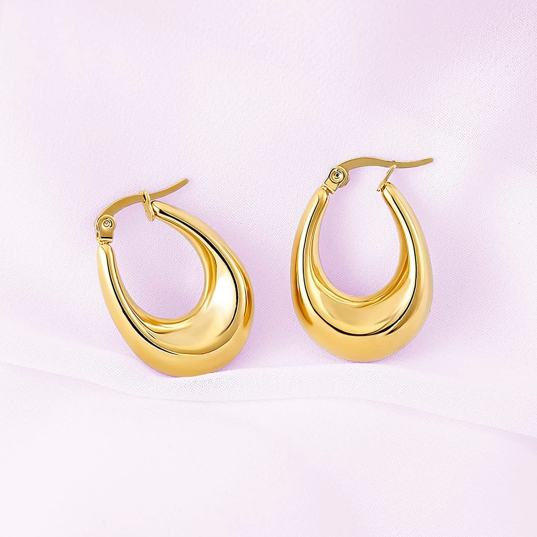 Pera Jewelry 14K Gold Plated Thick Hollow Hoop Earrings, Hypoallergenic Chunky Hoop Earrings for Women with Gift Box | Minimalist, Tiny Dainty Earrings