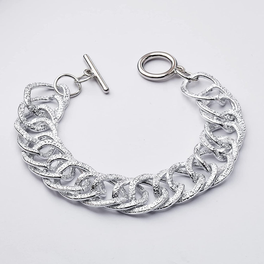 Pera Jewelry 14K Gold Plated and Silver Plated Link Bracelets, Curb Chain Bold Bracelets, Cuban Paperclip Link Chain Bracelets Chunky Link Bracelets Toggle Clasp, Bold Chain Link Bracelet with Gift Box