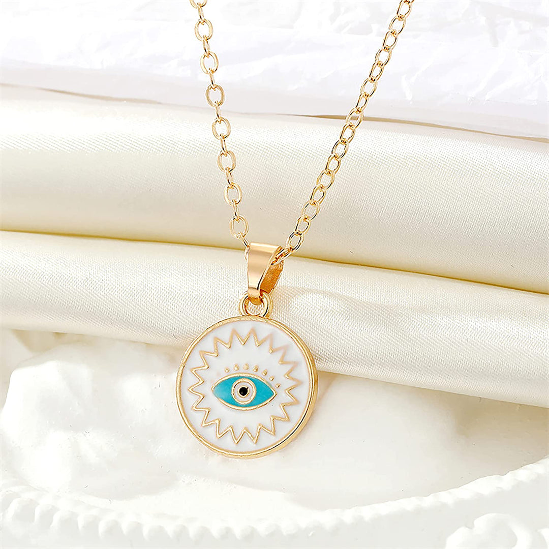 Enamel Evil Eye Necklace For Women Jewelry Evil Eye Sun Luck Charm Enamel Chain Necklace Tarnish Free Evil Eye Charms Blue Eyes Pendant Protect Me Eye Necklace