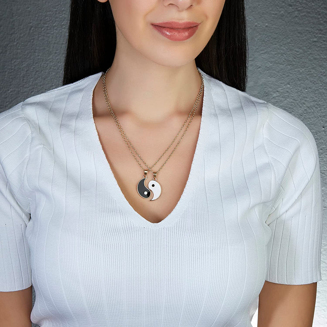Yin Yang Necklaces Pendant For Couple, Tai Chi Paired Pendant Couple Necklaces For Women Men Best Friends, 14K Gold Plated Trendy Yin Yang Pendant Chain Necklace Fashion Jewelry