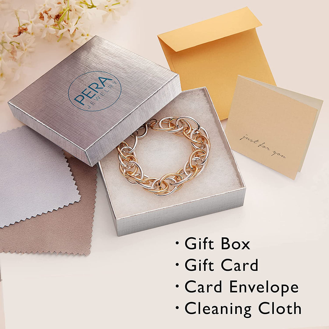 Pera Jewelry 14K Gold Plated and Silver Plated Link Bracelets, Curb Chain Bold Bracelets, Cuban Paperclip Link Chain Bracelets Chunky Link Bracelets Toggle Clasp, Bold Chain Link Bracelet with Gift Box