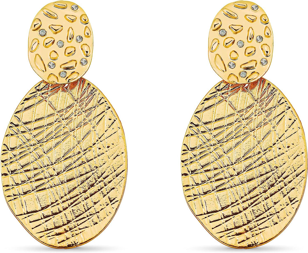 Pera Jewelry 14K Gold Plated Dangle Earrings with Cubic Zirconia Simulated Diamond, Hammered Circle Dangle Earrings for Women with Gift Box | Minimalist, Tiny Dainty Dangle Earrings