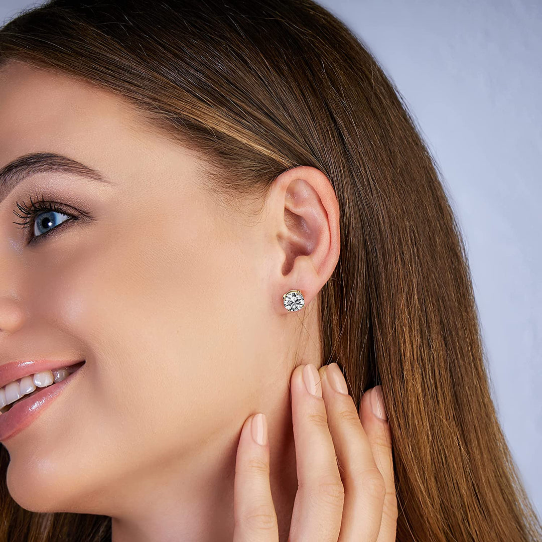 Pera Jewelry 14K Gold Plated Cubic Zirconia Stud Earrings, Simulated Diamond Round Cubic Zirconia Stud Earrings for Women with Gift Box | Minimalist, Tiny Dainty Earrings
