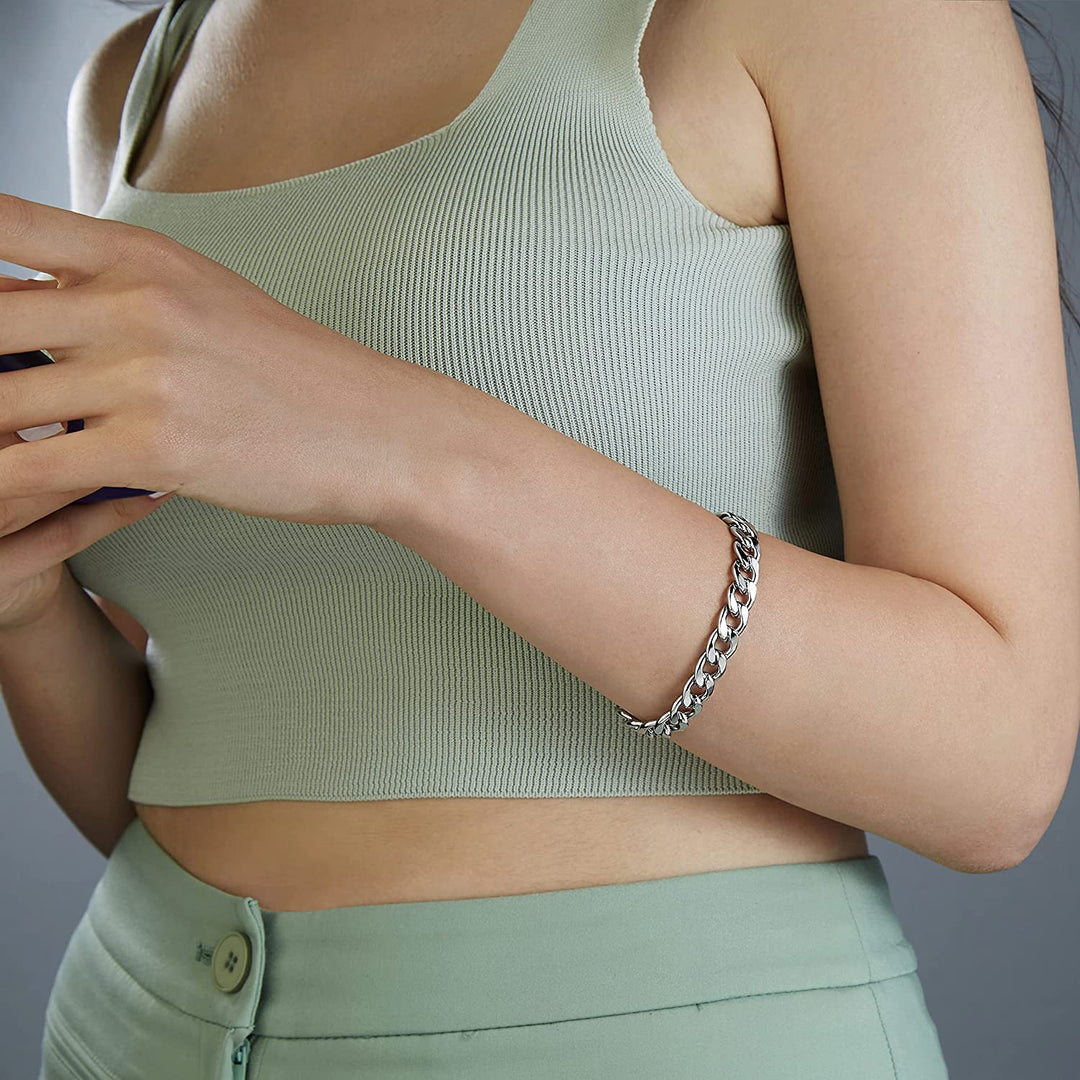 Pera Jewelry 14K Gold Plated and Silver Plated Link Bracelets, Curb Chain Bold Bracelets, Cuban Paperclip Link Chain Bracelets Chunky Link Bracelets Toggle Clasp, Bold Chain Link Bracelet with Gift Box