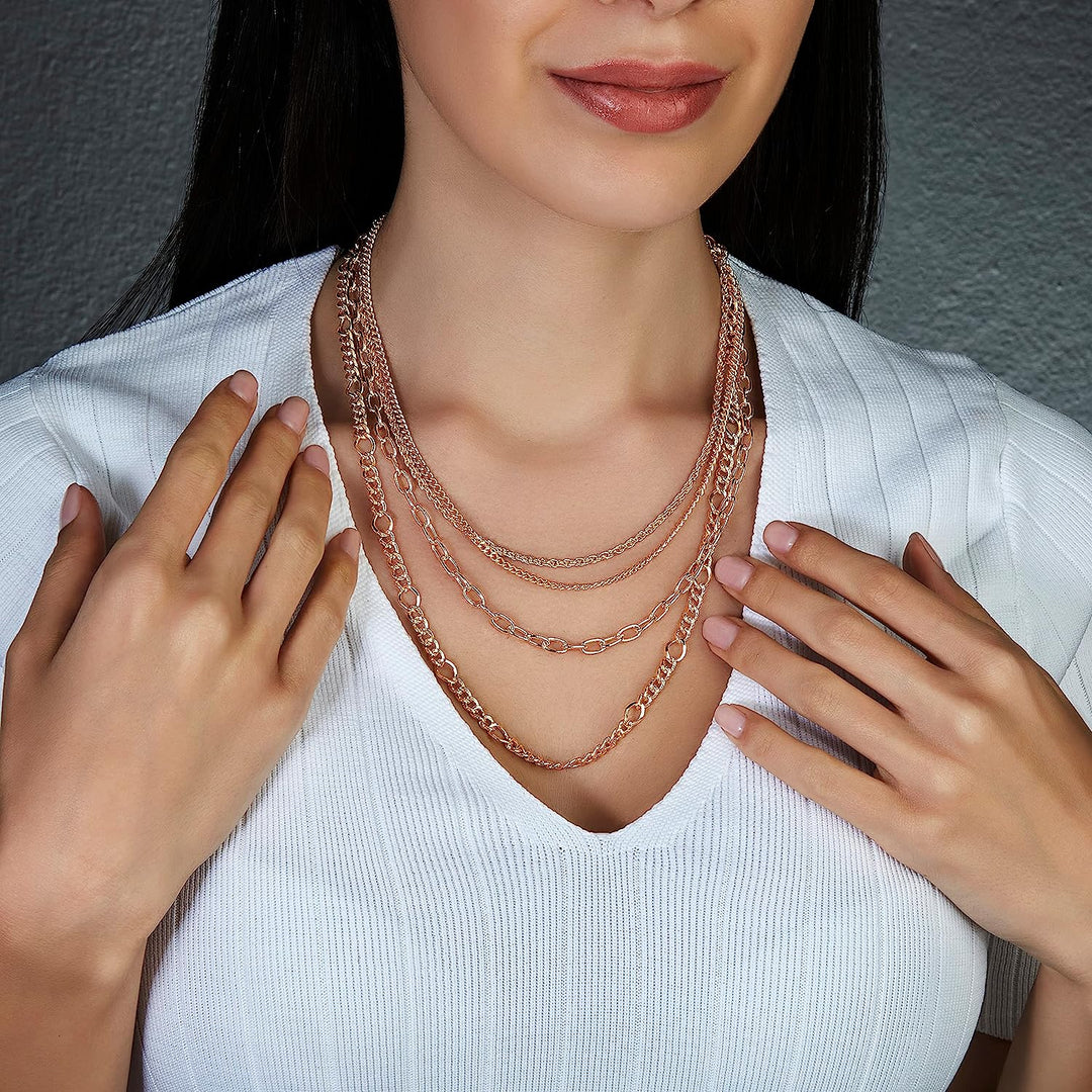 14K Gold Plated Dainty Layering Necklaces for Women Twisted Rope Chain, Curb Link, Paperclip Chain Figaro Chain Cuban Chain, Layered Chains Necklaces, Gold Plated Non-Tarnish Multi Layered Necklaces