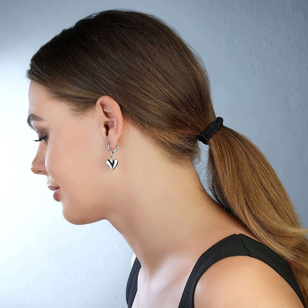 Pera Jewelry Sterling Silver Plated Heart Shaped Drop Earrings, Love Silver Plated Dangle Earrings for Women with Gift Box | Minimalist, Tiny Dainty Dangle Earrings
