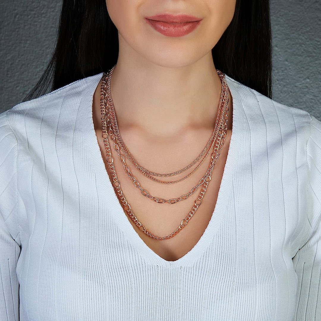 14K Gold Plated Dainty Layering Necklaces for Women Twisted Rope Chain, Curb Link, Paperclip Chain Figaro Chain Cuban Chain, Layered Chains Necklaces, Gold Plated Non-Tarnish Multi Layered Necklaces