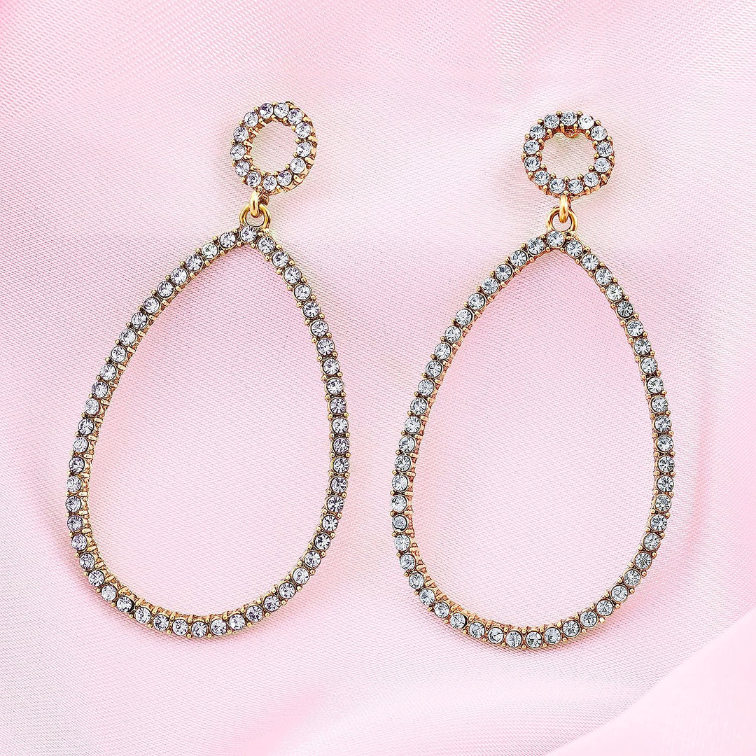 Pera Jewelry 14K Gold Plated Cubic Zirconia Dangle Earrings, Simulated Diamond Dangle Hoop Earrings for Women with Gift Box | Minimalist, Tiny Dainty Stud Earrings